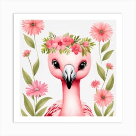 Floral Baby Flamingo Nursery Illustration (11) Art Print