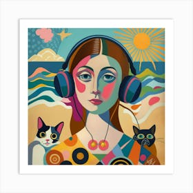 Woman Listening To Music 12 Art Print