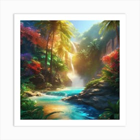 Waterfall In The Jungle 40 Art Print