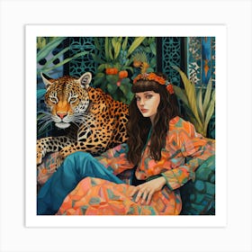 Girl With A Leopard Art Print