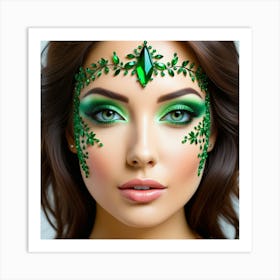 Rostro Mujer Con Aornos Verde Art Print