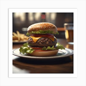 Hamburger On A Plate 158 Art Print