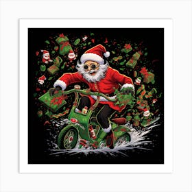 Santa Claus Riding A Scooter Art Print