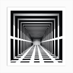 Simulated AIGenerated Wall Art Mockup,Black And White Abstract Corridor, Art Print