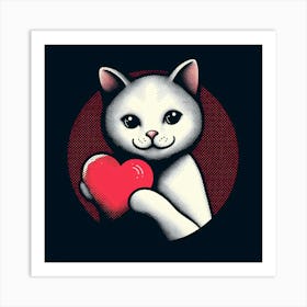 Cat Holding Heart 1 Art Print