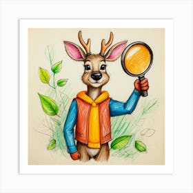 Deer With Magnifying Glass 14 Art Print