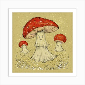 Cute Mushroom Ghosts 1 Art Print