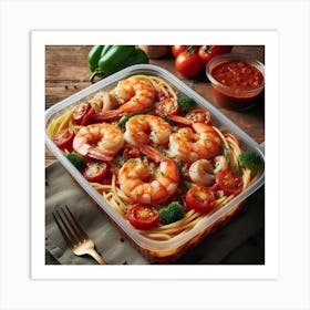 Shrimp Pasta In A Plastic Container Art Print