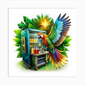 Colorful Parrot Perched On A Tropical Bar Art Print