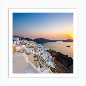 Sunset In Oia, Greece Art Print