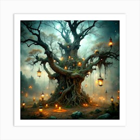 Ancient Tree With Lanterns 2 Art Print