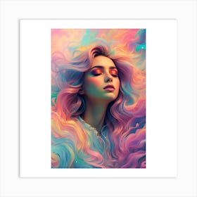 Girl With Colorful Hair Art Print