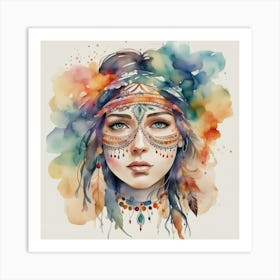 Indian Woman Watercolor Painting 1 Art Print