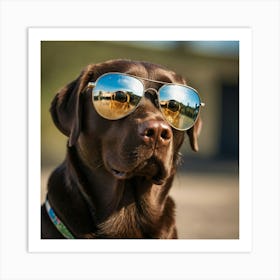 Chocolate Labrador Wearing Mirrored Sunglass Art Print