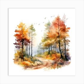 Watercolor Autumn Forest Watercolor Painting Art Print