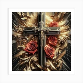 Cross With Roses 7 Art Print