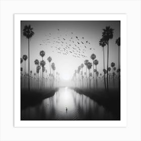 Palm Trees In The Fog Art Print