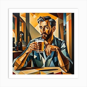 Man With Beer Cubism Style Art Print