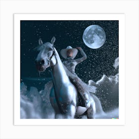 AI Digital Art | The Renaissance Rider -  Cowgirl On Horse Riding At Night | Wilfredo x DALL-E Art Print