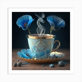 Tea Cup With Blue Flowers Art Print