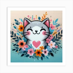 Cat With Flowers Art Print