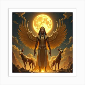 Golden Scarabs Surrounding An Egyptian Deity In A Celestial Realm 1 Art Print