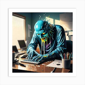 Zombie On A Computer 1 Art Print