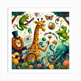 Giraffe, Octopus Wall art Art Print