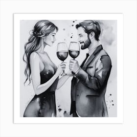 Couple Holding Wine Glasses Art Print