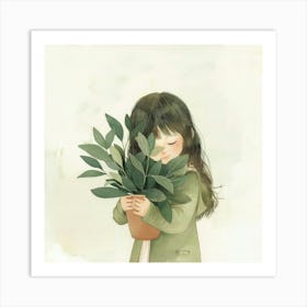 Little Girl Holding A Plant 2 Art Print