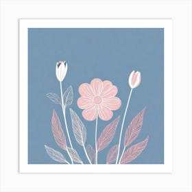 A White And Pink Flower In Minimalist Style Square Composition 382 Art Print