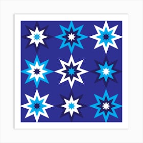 Blue And White Star Pattern Art Print