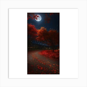 Red Leaves At Night 1 Art Print