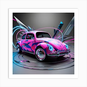 3D Shaped VW Beetle, Digital Abstract Art Art Print