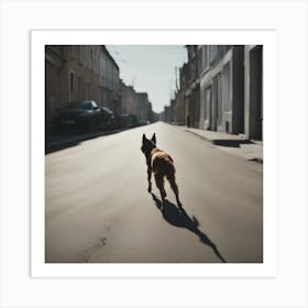 Dog Walking In The Street Art Print