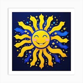 Lovely smiling sun on a blue gradient background 50 Art Print