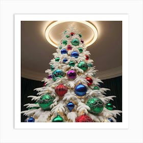 A Stunningly Detailed 3d Render Of A Majestic Snow White Christmas Tree Art Print