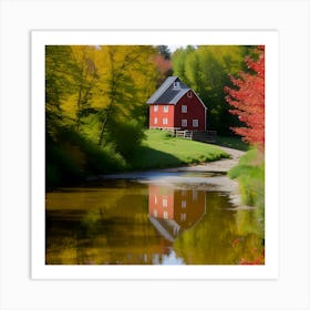 Red Barn In Fall 1 Art Print