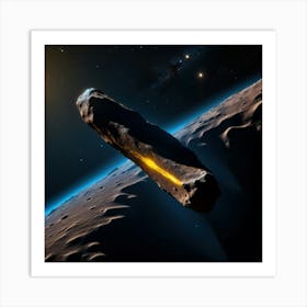 Yellow blue alien artifical asteroid floating in space 1 Art Print