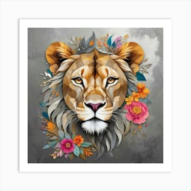 Lion With Flowers Art Print