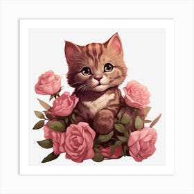 Kitten With Roses 2 Art Print