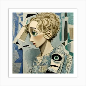 Cubism Girl With Blue Eyes Art Print