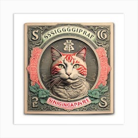 Cat On Stamp Portrait Vintage Art Print