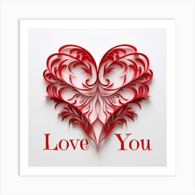 Red Heart Swirls Paper Art Love You Valentine Art Print