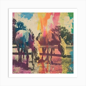 Rainbow Donkey Retro Stripe Collage 1 Art Print