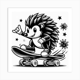 Hedgehog Skateboarder Art Print