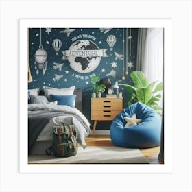 Bedroom With A Blue Wall  Art Print