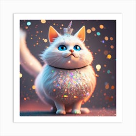 Cartoon Character A White Cat With A Silver Coat (7) Art Print