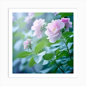 Flowers Leaves Nature Soft Freshness Pastel Botanical Plants Blooms Foliage Serene Delic (8) Art Print