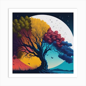 Moon Colour Tree Art Print